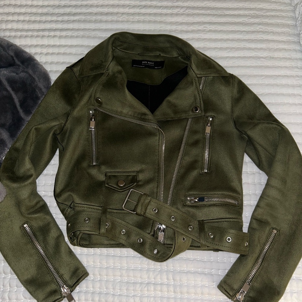 Zara Olive Green Women's Biker Jacket